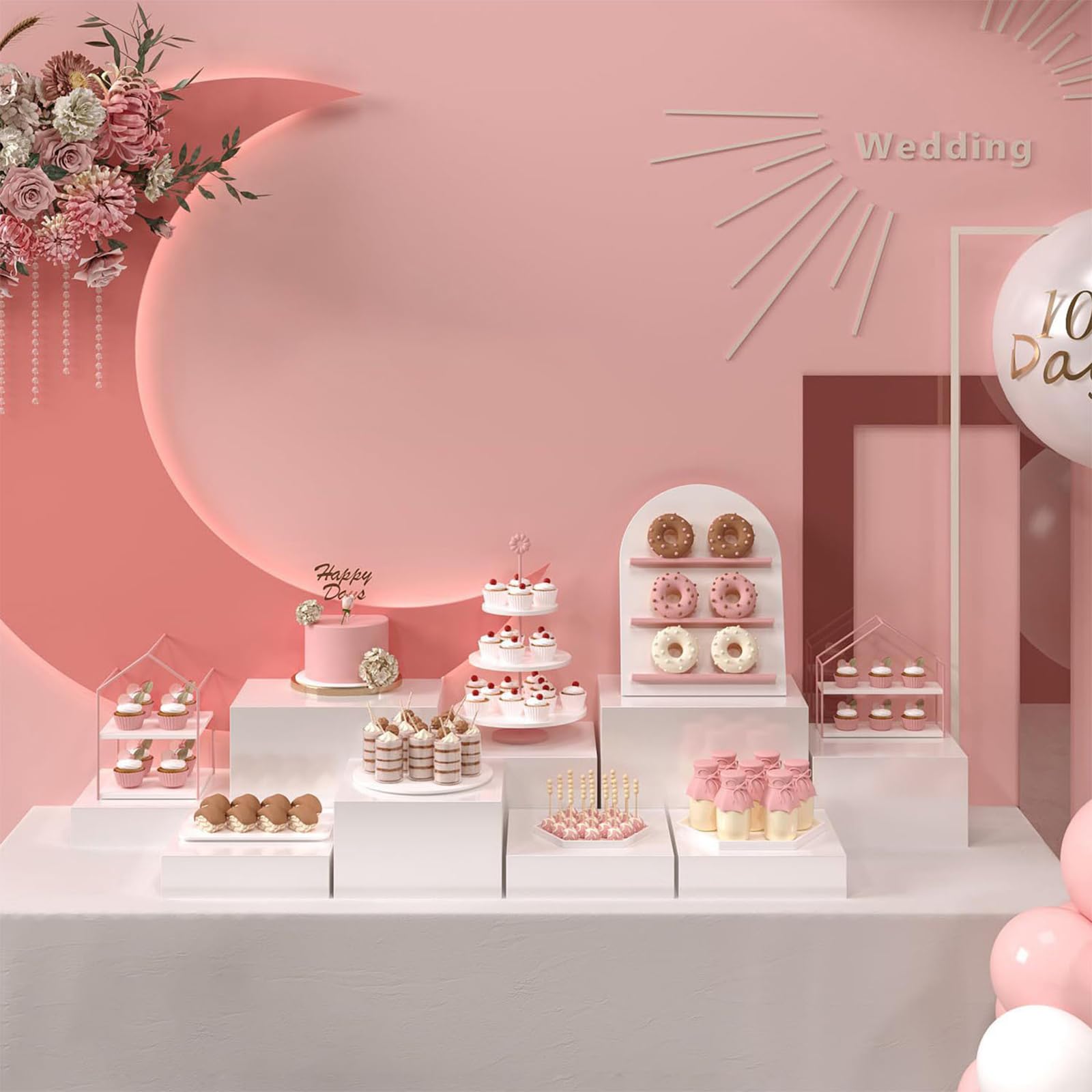 Set di vassoi da portata in acrilico bianco, espositore per buffet, decorazione per dessert, organizer per torte nuziali, per uso domestico commerciale, 6 pezzi