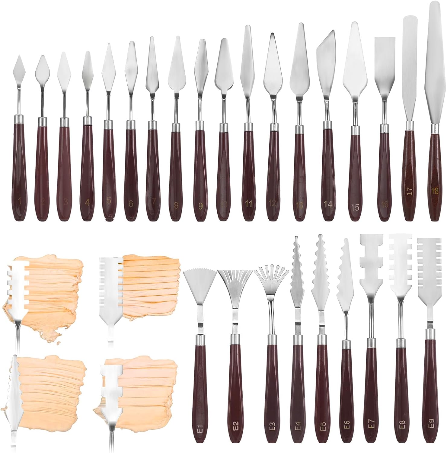 27 Pcs Palette Knife Set, Stainless Steel Painting Knife Set Wood Handle Palette Knives Paint Spatula Pallet Knives for Acrylic Paint Tools for Canvas Oil Painting Mixing and Texturing