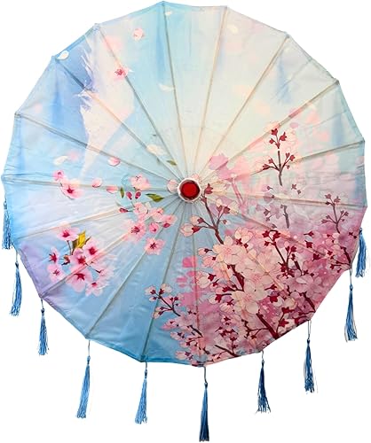 Miniatura 4 de THY COLLECTIBLES Sombrilla de seda clásica de estilo asiático de 33 pulgadas con borlas para bodas, fotografías, disfraces, cosplay, decoración y