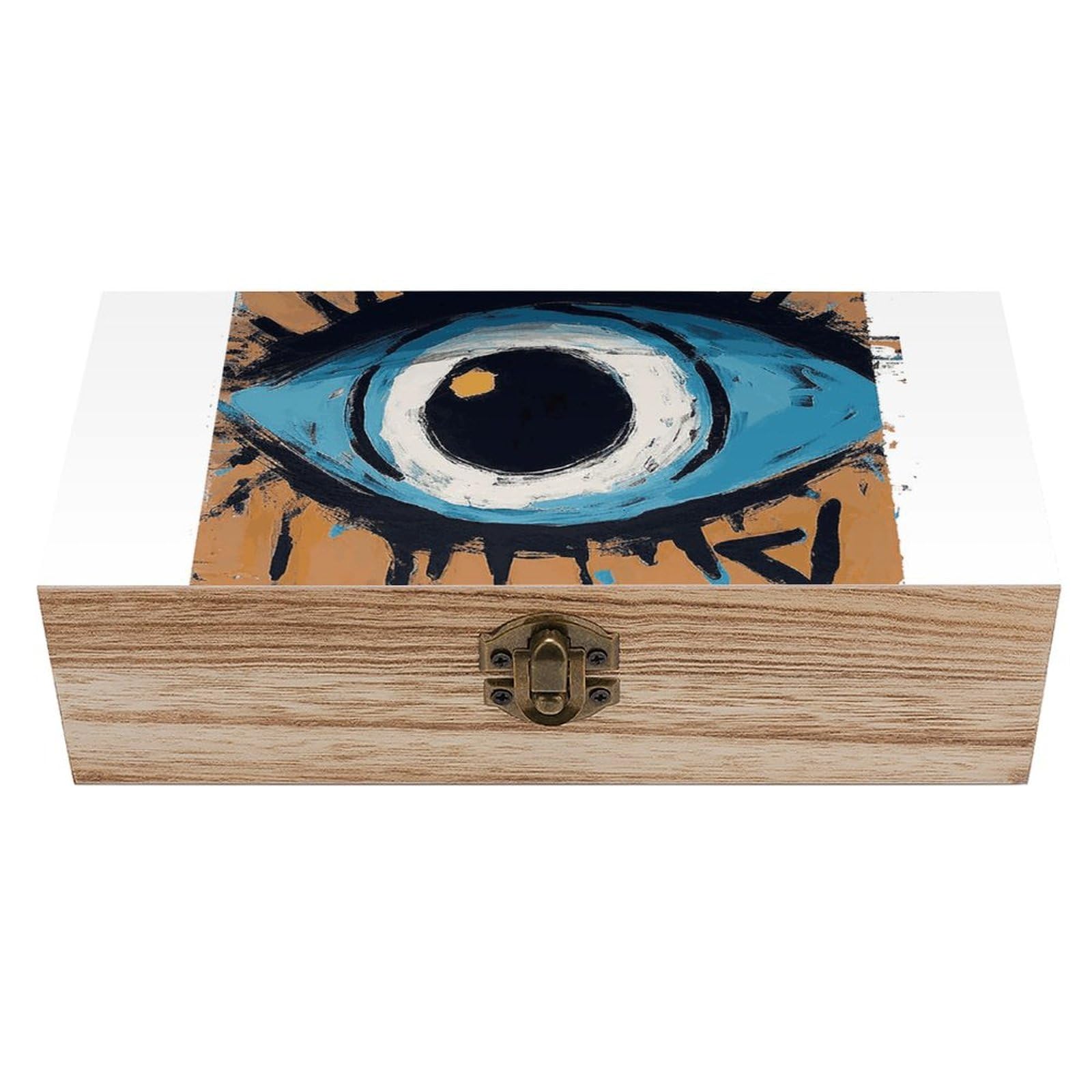 Boîte de rangement en bois mauvais œil pour souvenirs et artisanat