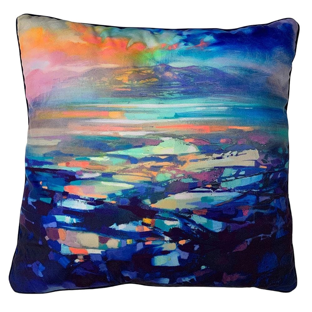 Coussin HEBRIDEAN Resonance bleu multicolore grand format salon 55x55
