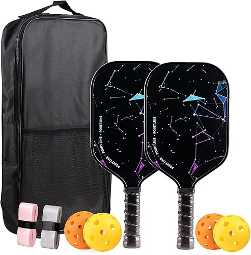 TADHG Juego de 2 paletas de pickleball ligeras de 8.4 onzas con núcleo de panal de abeja, superficie apta para giros, 4 bolas
