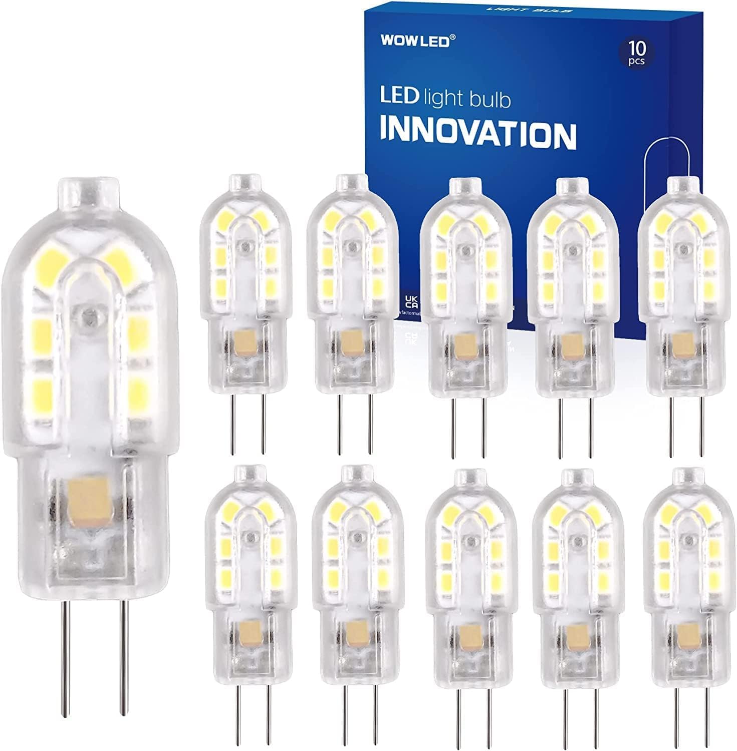 Wowled Cool White 10 X G4 Led Light Bulb, 2W (20W Equivalent), Non-Dimmable, Dc/Ac 12V, 360 Degree Ideal As Chandelier Bulbs - Packaging May Vary