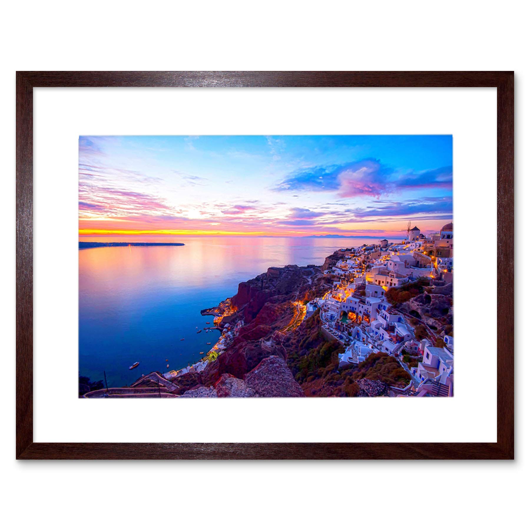 Wee Blue Coo Photo Landscape Seascape Santorini Greece Sunset Picture Framed Wall Art Print