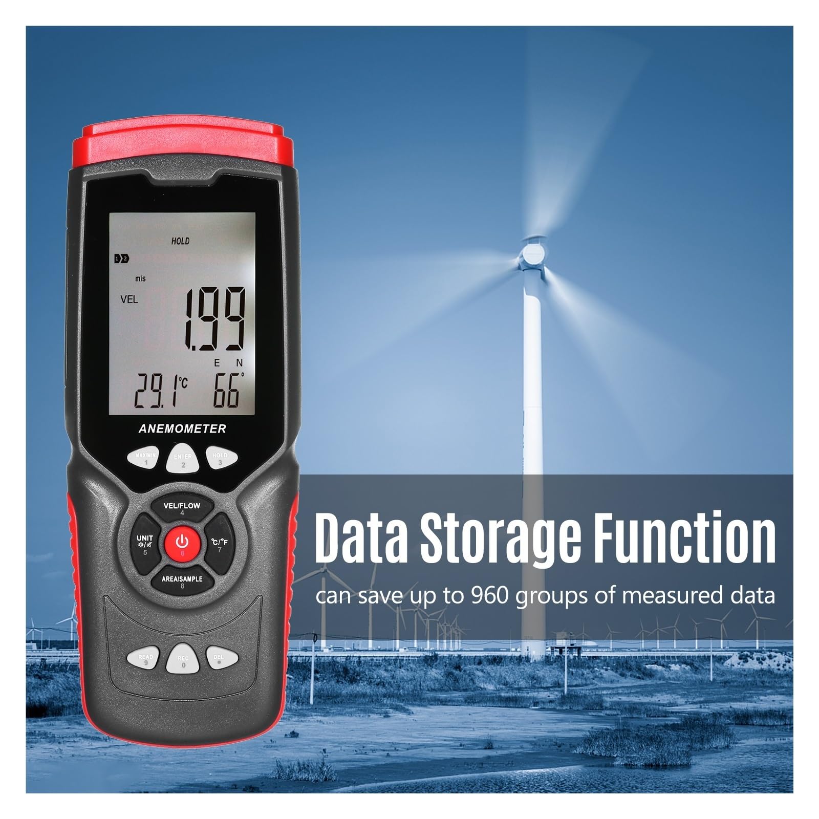 Anemómetro Digital Profesional De Mano, Medidor De Velocidad Del Viento Multifunción, Anemógrafo Con Ventilador Auxiliar Desmontable
