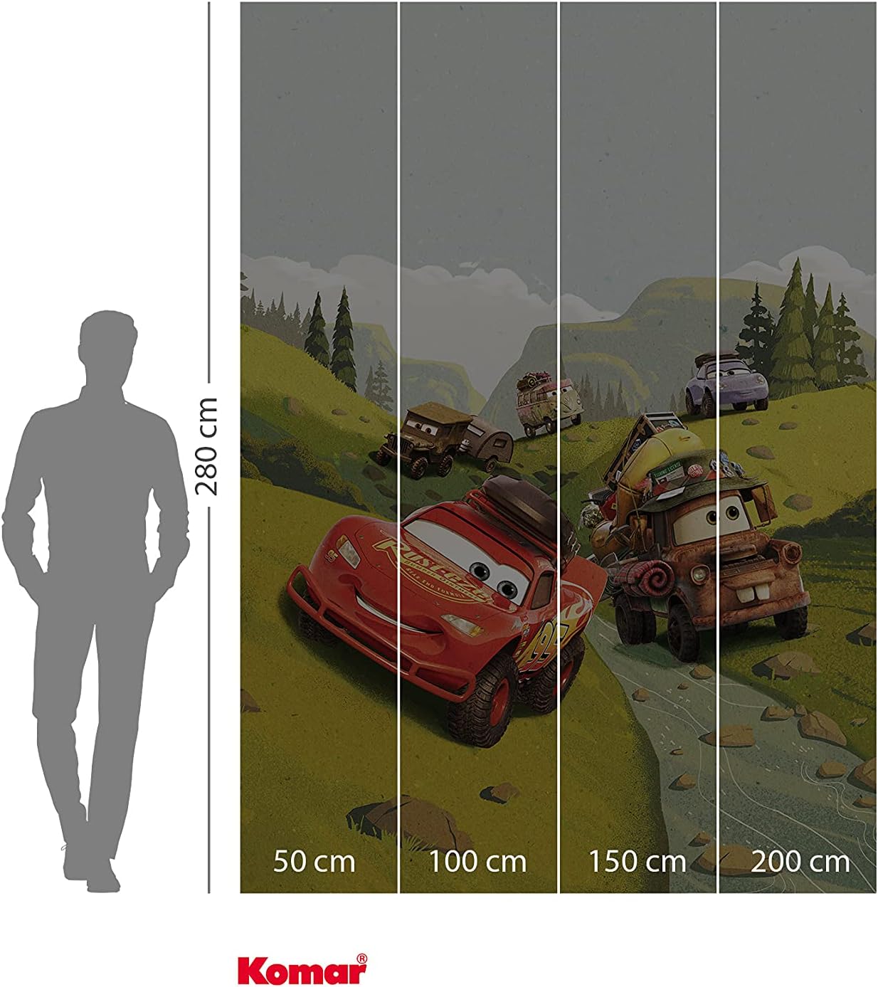 Komar Disney Non-Woven Photo Wallpaper Cars Camping Size 200 x 280 cm (Width x Height) Children's Bedroom Wallpaper Play Cars IADX4-034