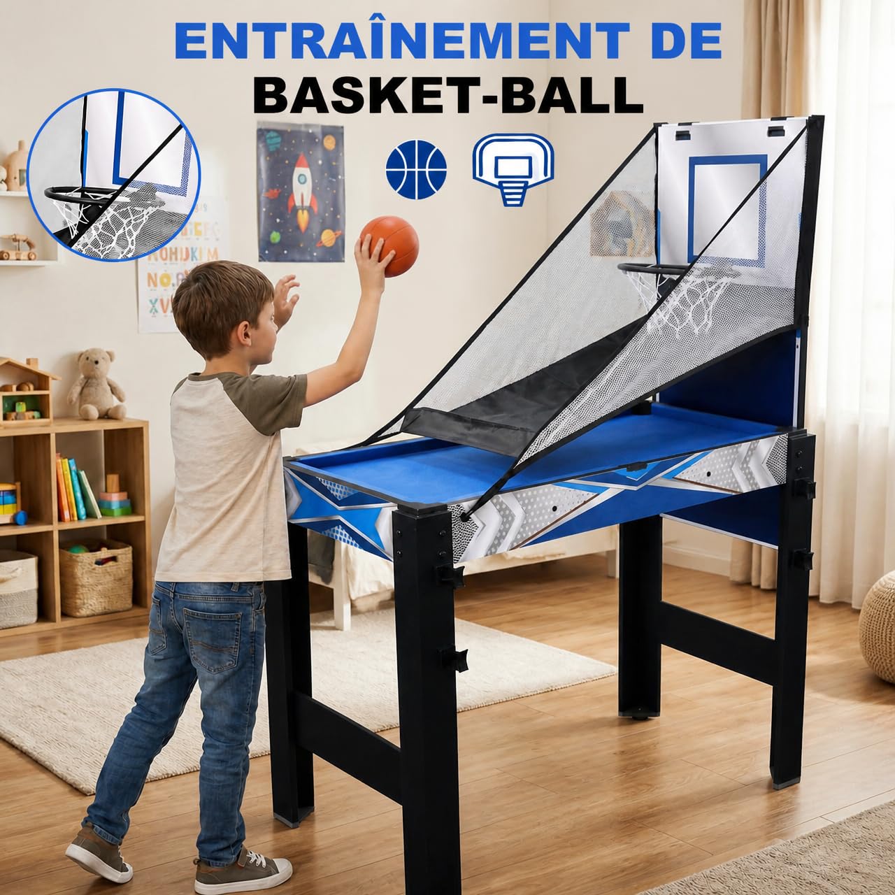 Table multijeux 5en1 122cm Billard Ping Pong Air Hockey Basket
