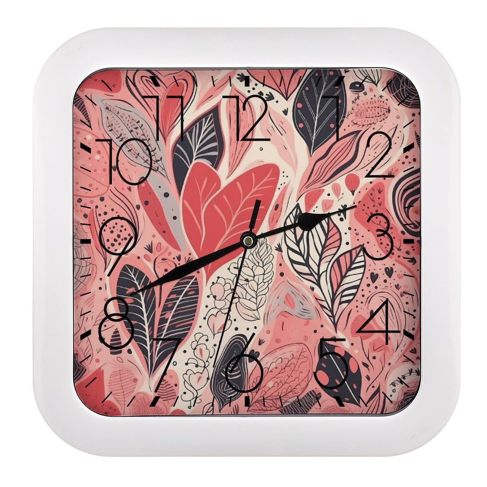 NTVOWPZO 10 Inch Wall Clock Leaves of Different Shapes Battery Operated Wall Clocks Silent Non-Ticking Square Wall Clock for Living Room Kitchen Home Office Wall Decorative Clocks