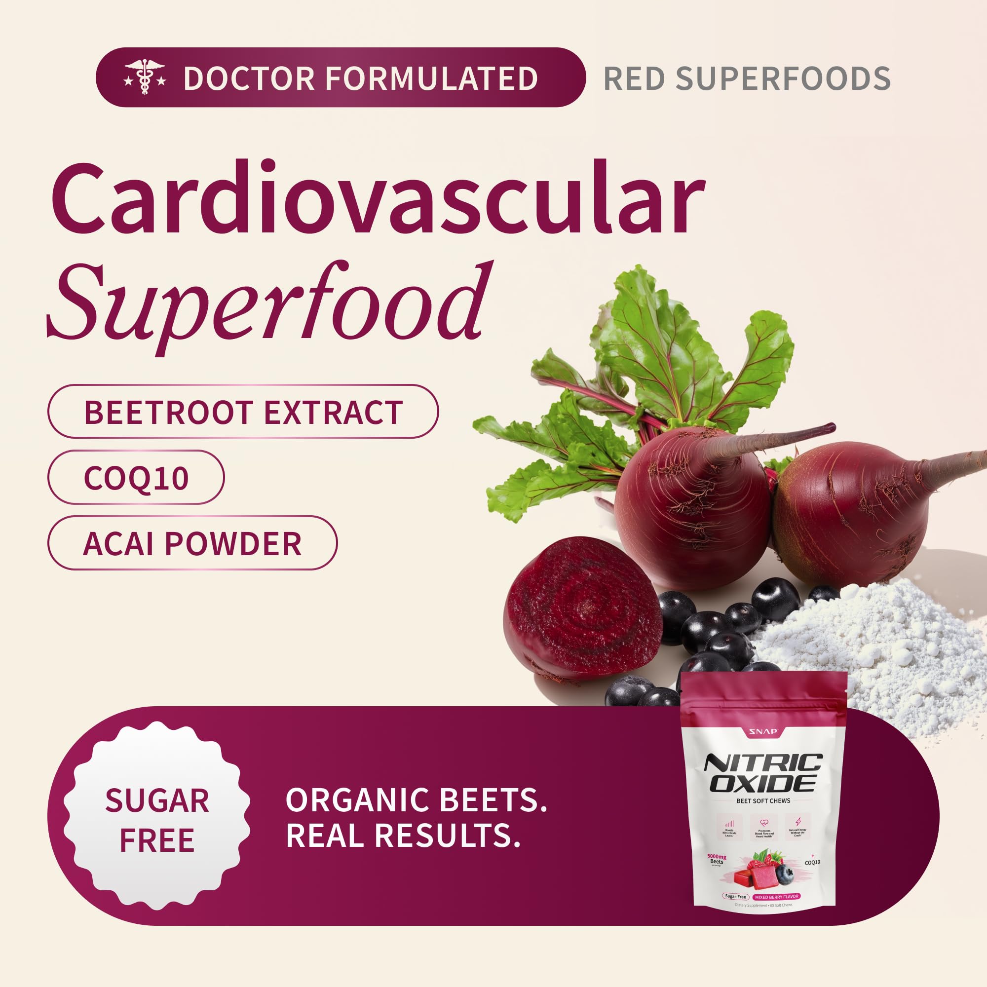 Snap Supplements Nitric Oxide Beet Root Chews, Mixed Berry, 60 Soft Chews — Amazon image 3