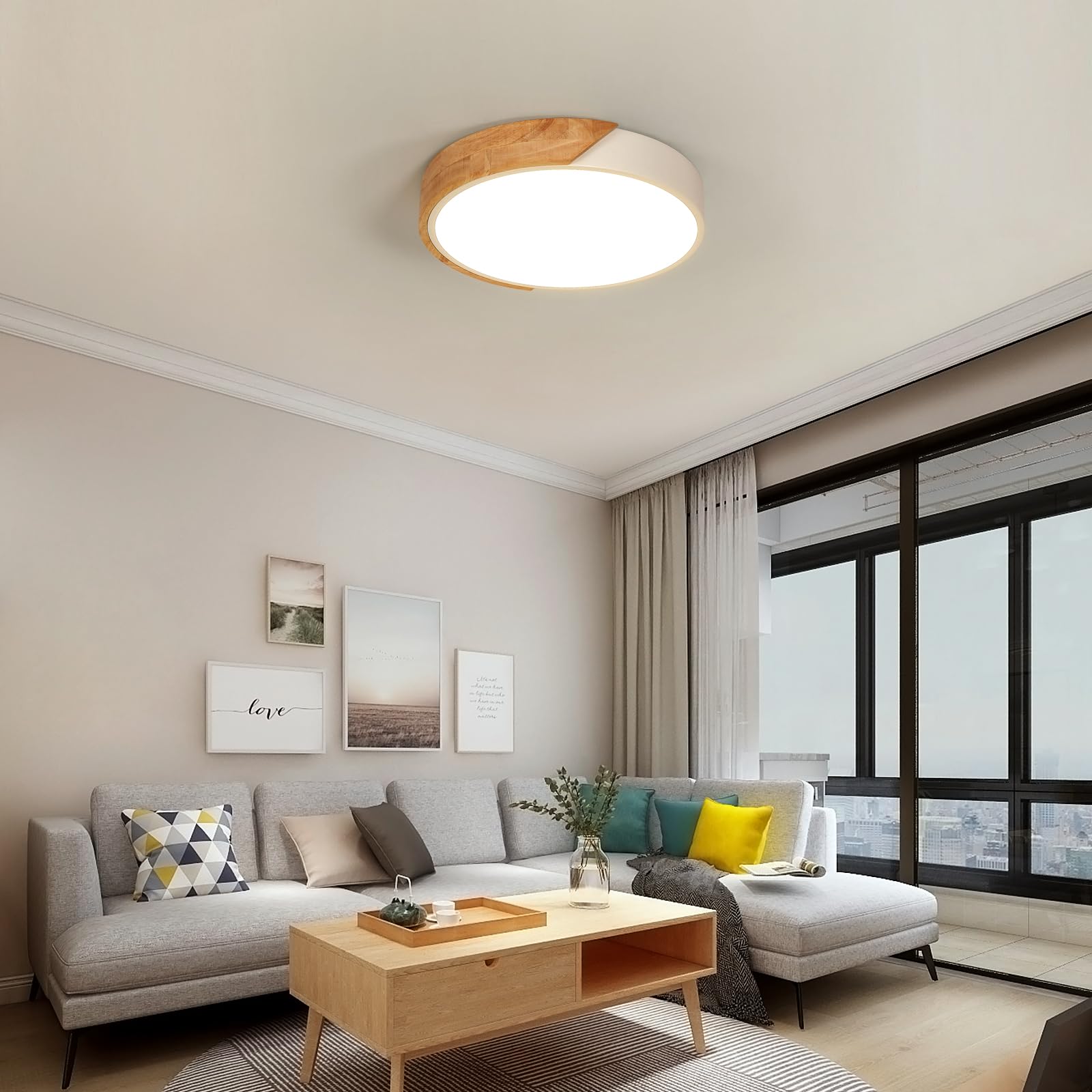 Comely 30 W Plafoniera LED Legno, Moderni Ultra magro Rotondo Plafoniere da Soffitto, Ø30 CM Lampada da Soffitto Legno Bianco Caldo 3000 K per Soggiorno Camera da Letto Corridoio Balcone Ufficio