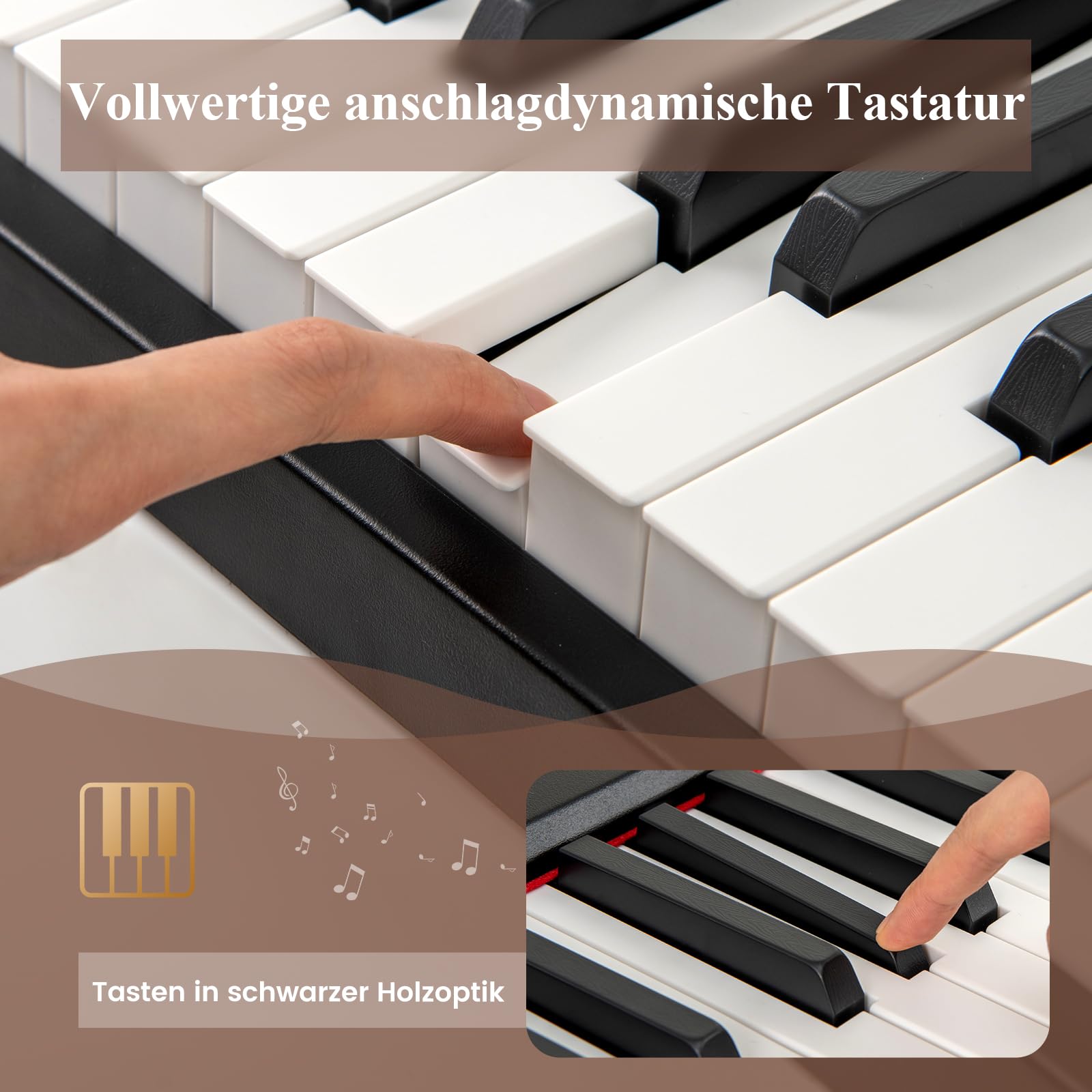 COSTWAY Keyboard Piano 88 Tasten, Digitales Klavier mit MIDI, Sustain Pedal, Musikständer & Tragetasche, E-Piano tragbar für Anfänger, Kinder, Erwachsene (Schwarz)