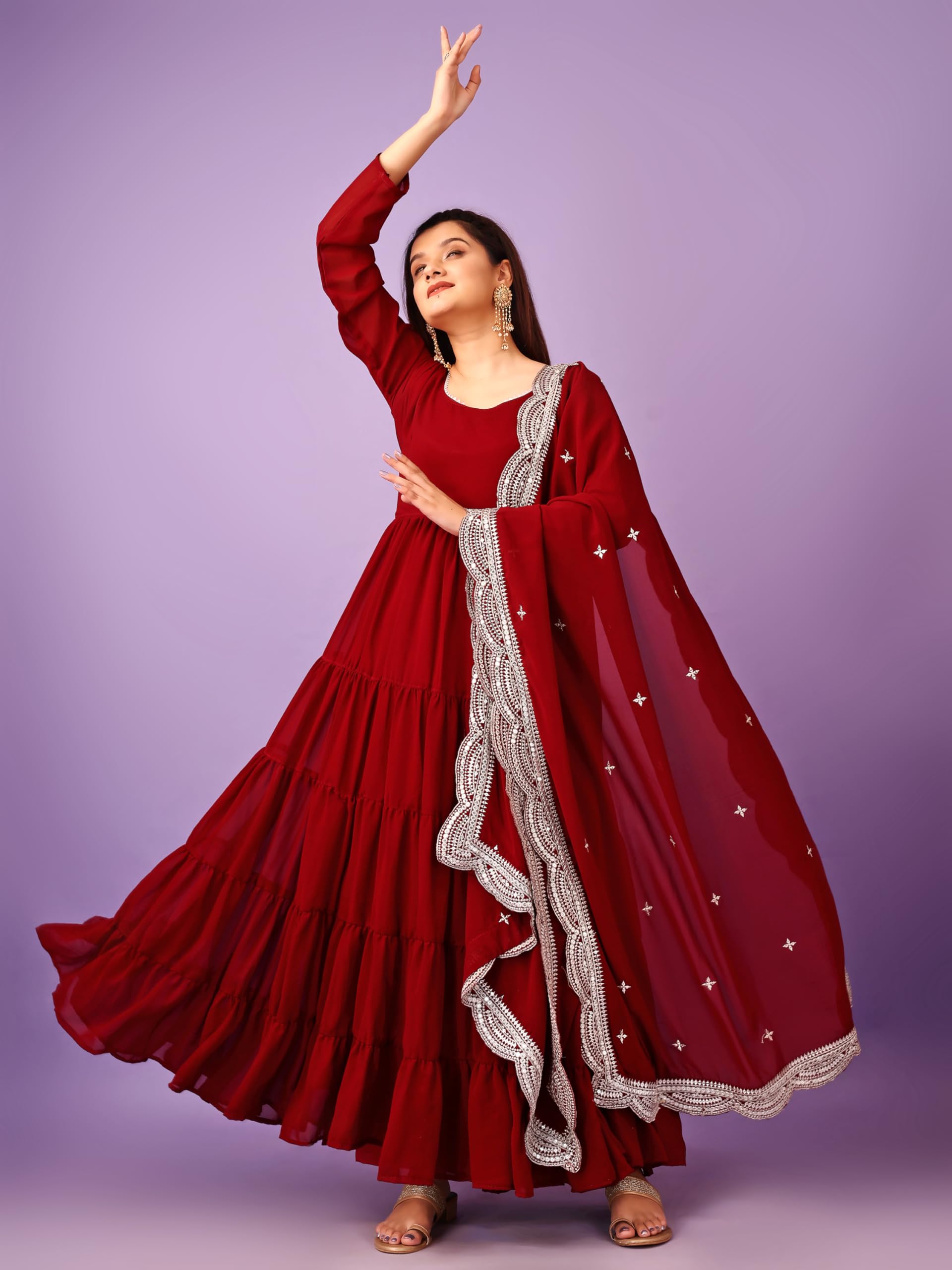 Fashion Basket Georgette Solid Anarkali Kurta Set For Women Maroon
