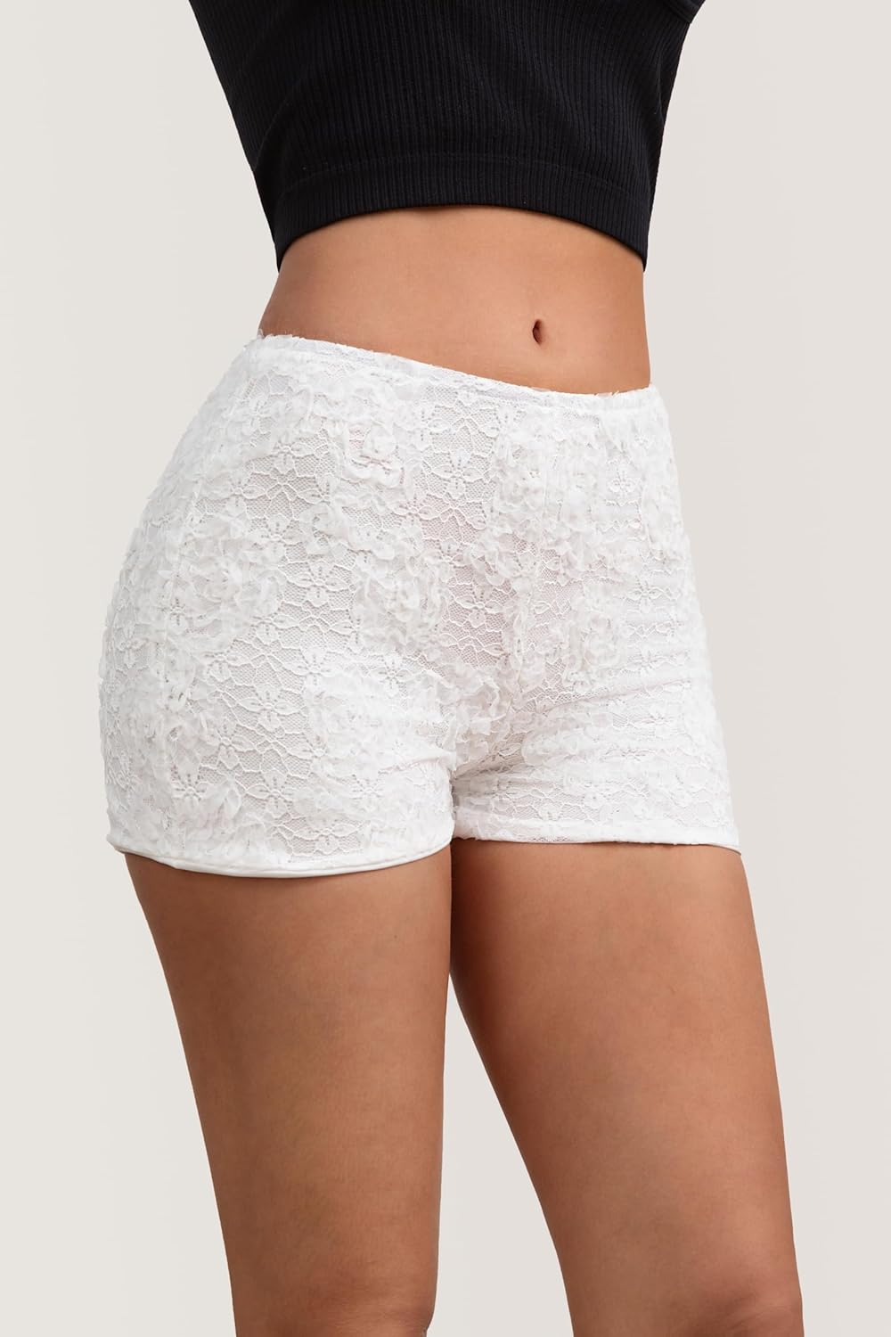 Women's Lace Micro Shorts with Floral Pattern White Frilly Bloomer Shorts for Casual Wear - Image 3