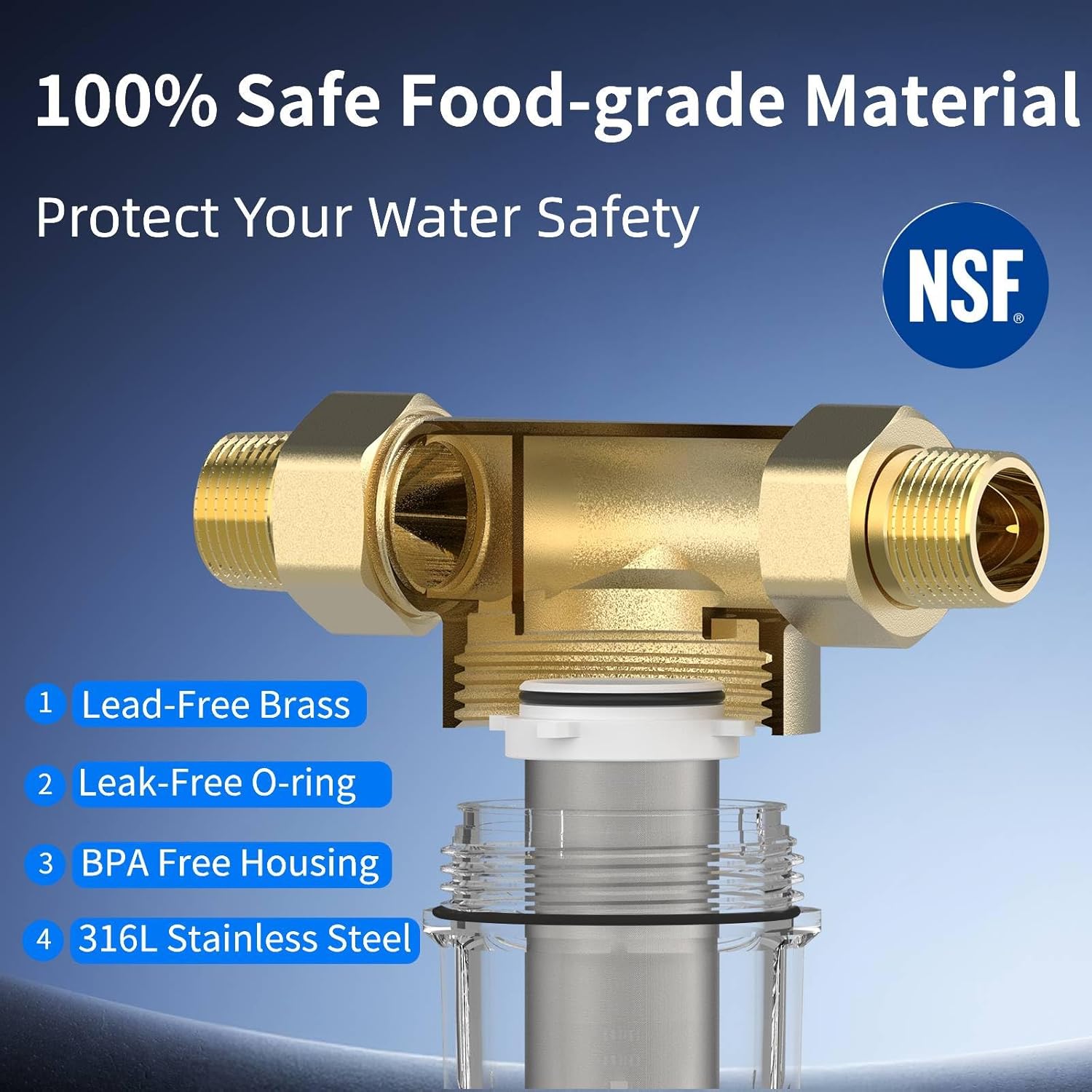 40 Micron Spin Down Sediment Filter,Reusable Sediment Water Filter,Washing Machine Water Filter,Whole House Pre-Filtration System for City Water & Well Water,25GPM,1" MNPT+3/4" FNPT+3/4" MNPT