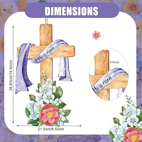 Miniatura 3 de Letrero de puerta con texto en inglés He Is Risen de 85 x 145 pulgadas decoración religiosa de puerta de Pascua letrero de madera para colgar en la
