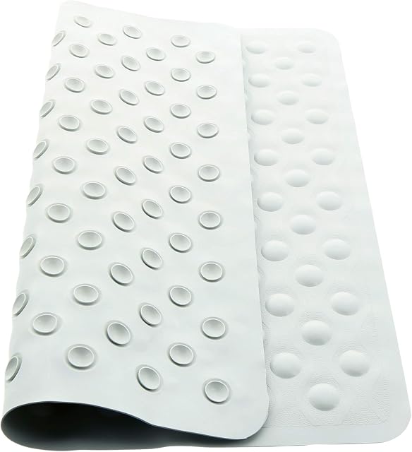 aztex Anti-Fungal Non-Slip Shower or Bath Mat with Bubbles and Suction Cups, Slip Resistant Shower Tread, Kids Bath Mat, Made From Rubber Vinyl - Shower Mat, Off-White