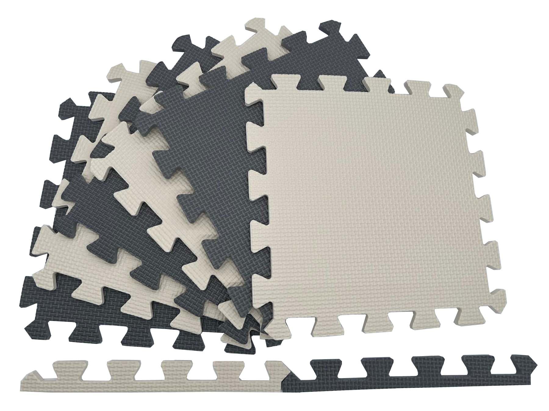 MaTvize Eva Foam Baby Play Mat – 24Pcs (29x29cm) 8mm Thick Soft Grey & Beige Interlocking Floor Tiles, Waterproof, Non-Slip, Safe & Comfortable Matting for Kids Child (Grey+Beige, 24 Pack)