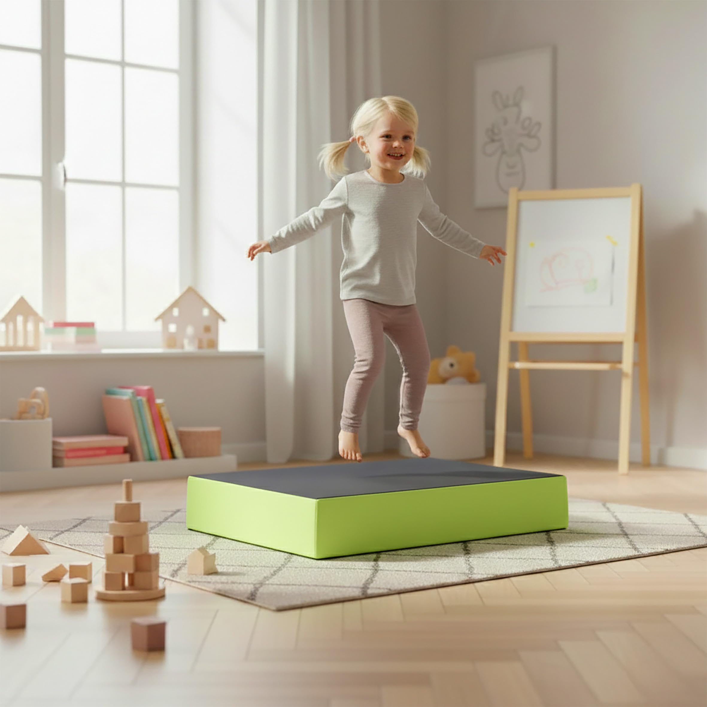 Jump Hüpfpolster 99 x 75 x 18 cm - blau oder rosa - Hüpfmatratze für Kinder ab 3 Jahre bis 40 kg - Spielmatte Turnmatte Matratze zum Hüpfen Toben Spielen Balancieren