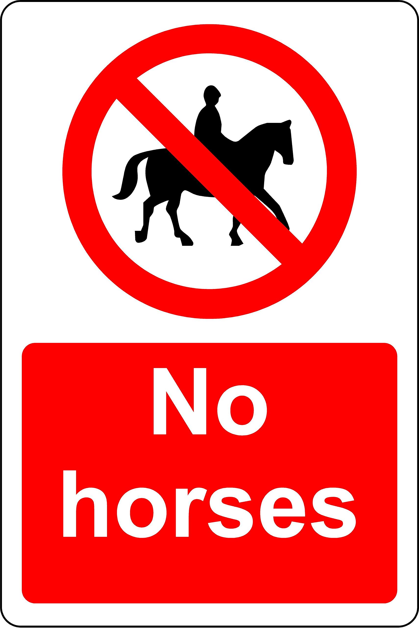 No horses safety sign - 1.2mm Rigid plastic 300mm x 200mm
