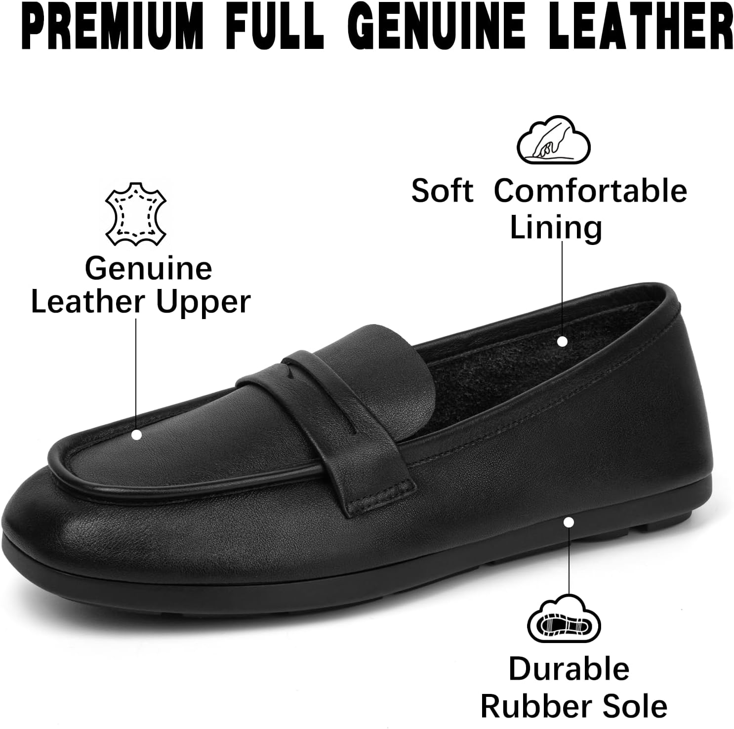 100% Genuine Leather Loafers for Women Comfortable Memory Foam Insole Penny Loafer Slip On Moccasins Dressy Casual Walking Shoes