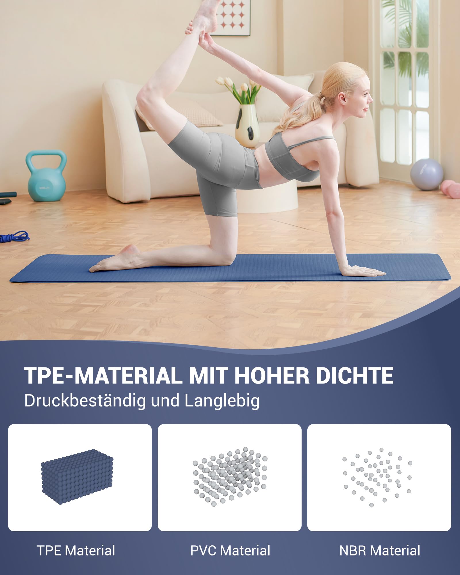 Good Nite Tappetini da Yoga da Donna Antiscivolo Con Superficie Testurizzata, Spessore 6 Mm, Con Cinghia Per Il Trasporto, Tappetino per Yoga, Pilates, Ginnastica (183 * 61 * 0,6 Cm)