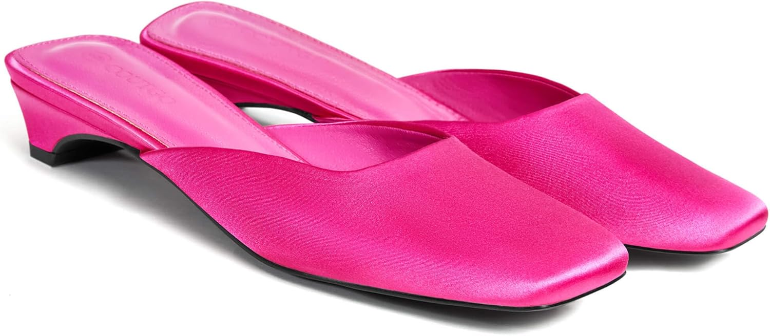 Coutgo Women's Mules Low Kitten Heel Closed Square Toe Slip On Backless Dress Shoes,Size Fits Large