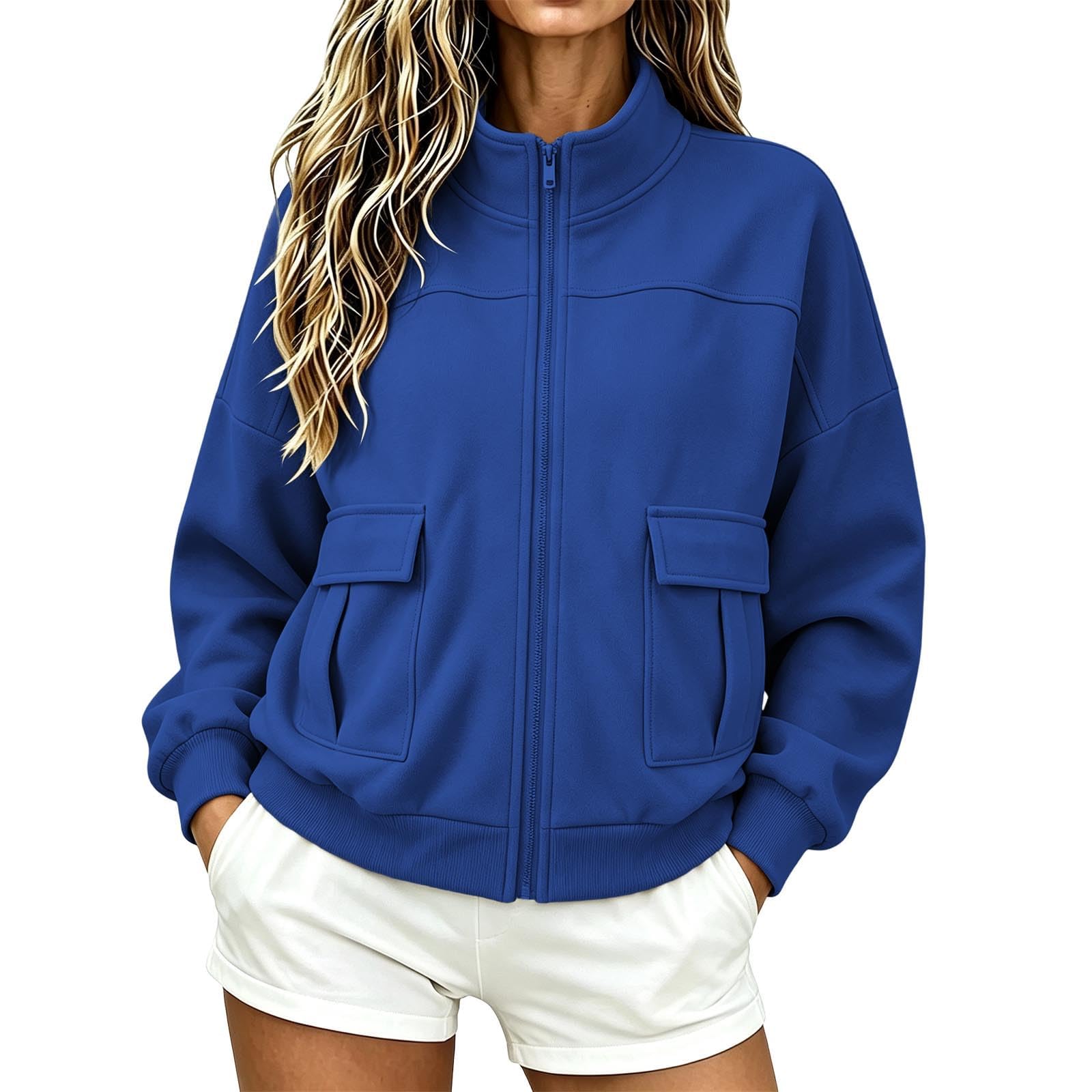 Sweatjacke Damen Ohne Kapuze Übergangsjacke Stehkragen Jacket Casual