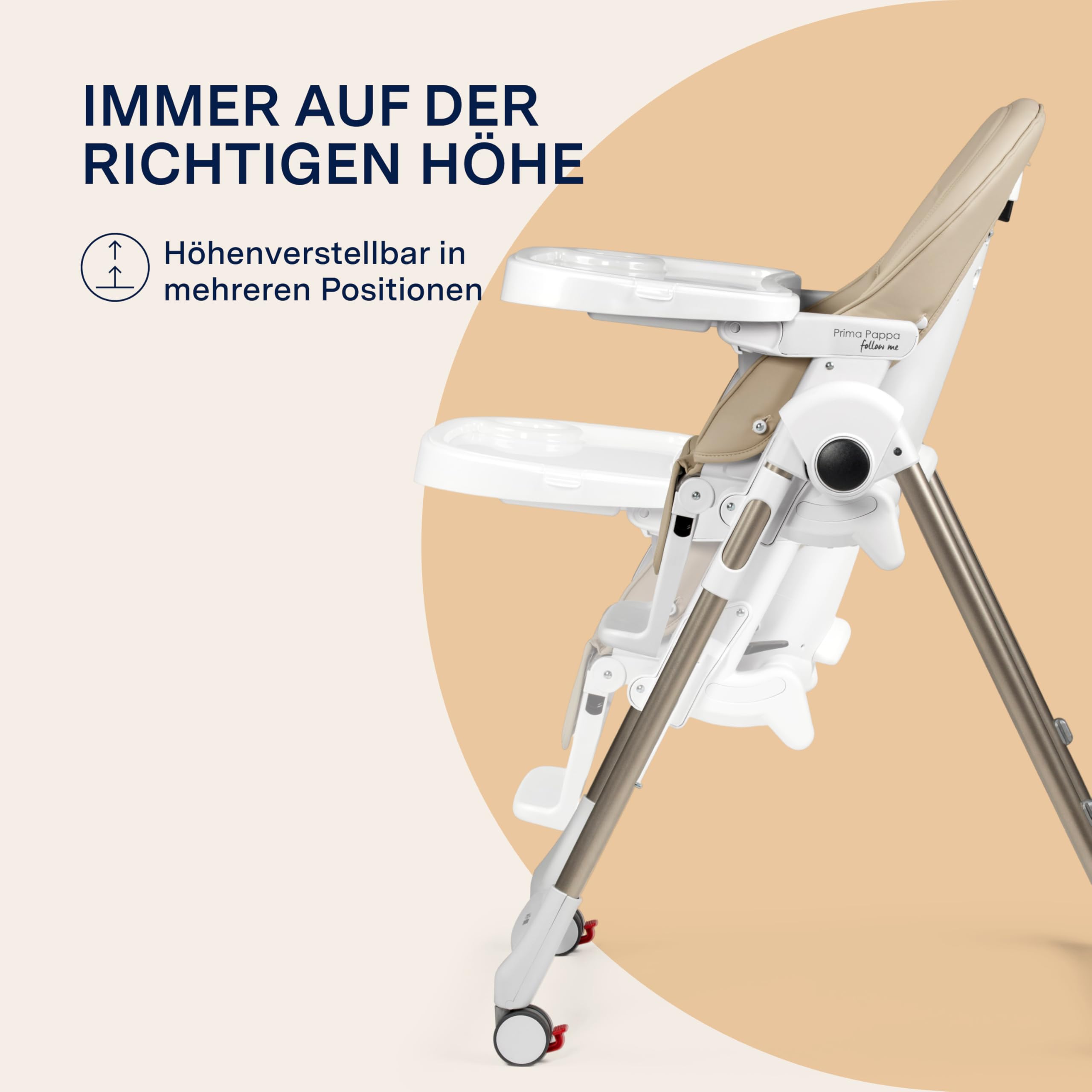 PEG Prima Pappa Follow Me Hochstuhl für Babys, neigbar, Liegefunktion, 4 Räder, faltbar, ultra-kompakt, 0-15 kg