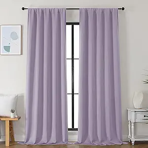 Simplebrand Lilac Blackout Curtains for Bedroom 96 Inches Long 2 Panels, Solid Thermal Insulated, Energy Saving Living Room Window Treatment Curtains Blackout Drapes, W50 x L96 Inch, Lilac