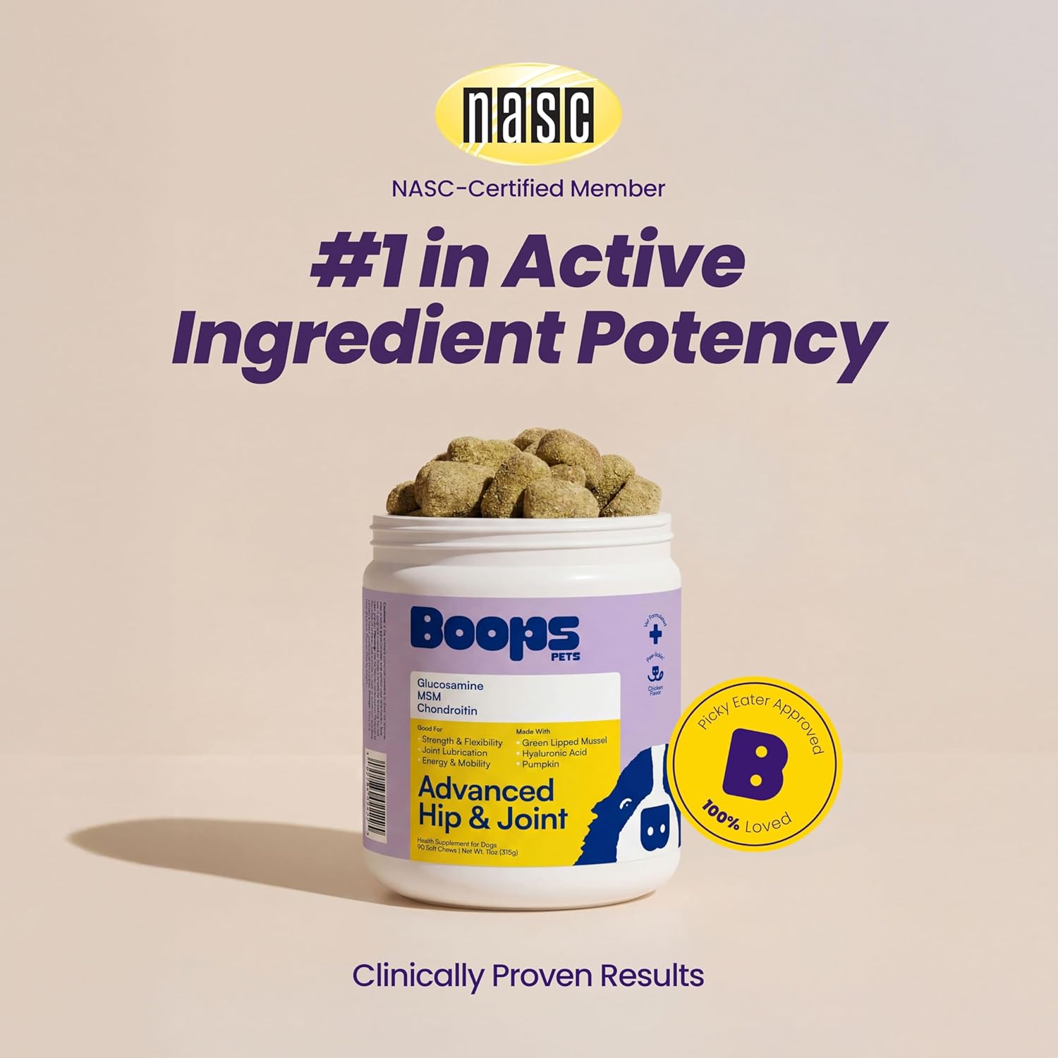 Advanced Hip & Joint Supplement for Dogs - 90 Soft Chews with Glucosamine, MSM, Chondroitin & Multivitamins - Supports Mobility & Flexibility - Made with Pasture-Raised Chicken