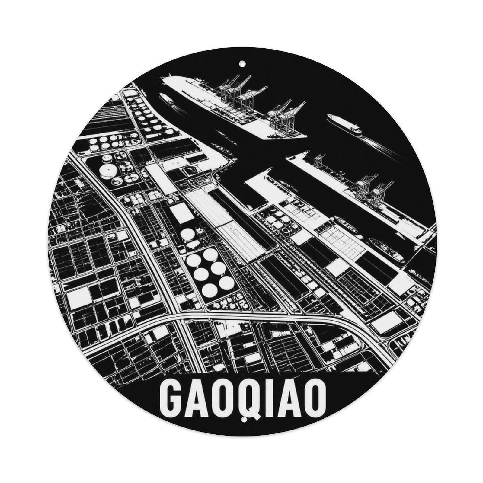 Okngb Style Gaoqiao District Shanghai Street Grid Landmark Route Metal Tin Sign Plaque Wall Decor For Cafe, Man Cave, Club Bar, Office, Home Garden Round Metal Poster 8X8inch