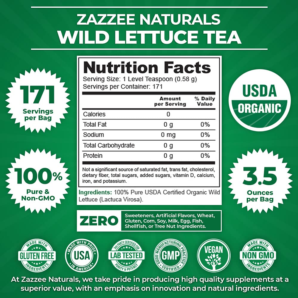 Zazzee USDA Organic Wild Lettuce Tea, 3.5 Ounces, 171 Servings