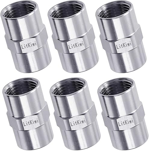 6 piezas de acoplamiento de acero inoxidable 304 de accesorios de tubería fundida, rosca NPT hembra de 12 pulgada x 12 pulgada NPT hembra, adaptador