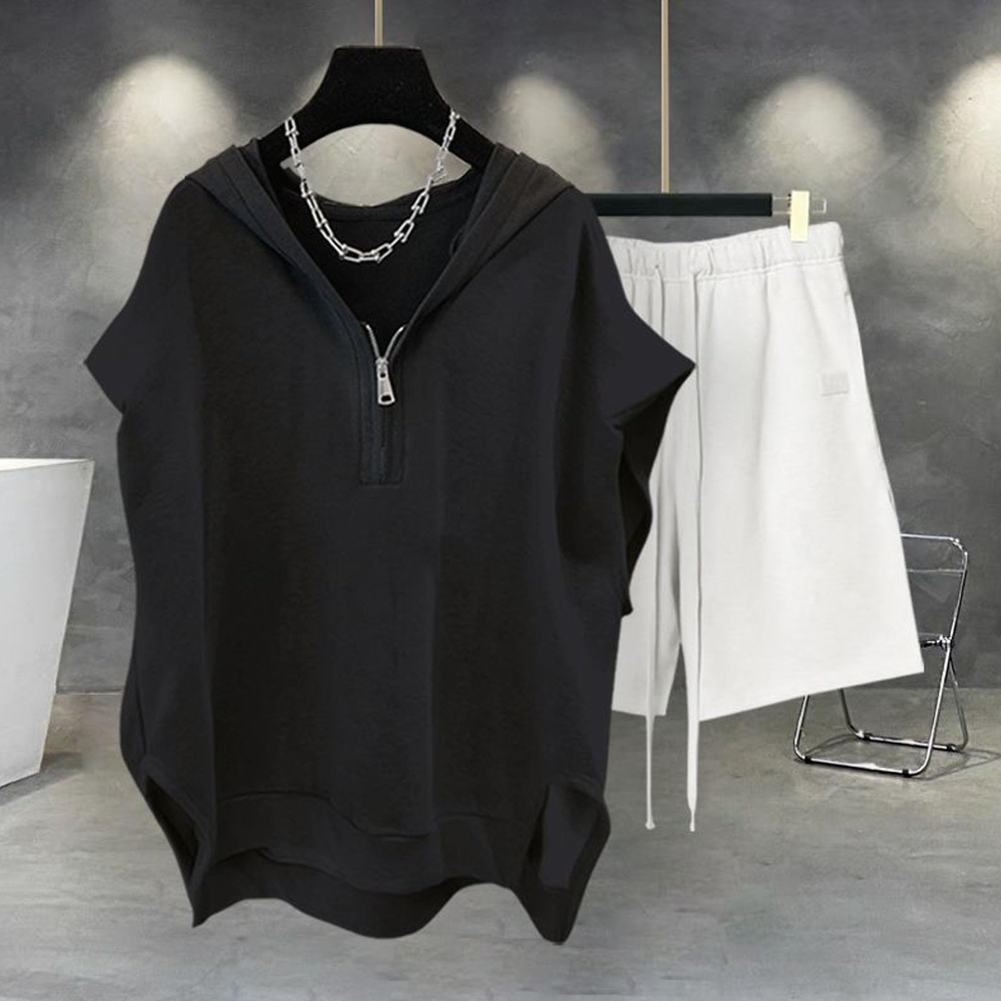 Herren-Tanktop mit 1/4-Reißverschluss und Kapuze, einfache, lockere, klassische Weste für Herren, mit Reißverschluss und Kapuze, ärmelloses Oberteil