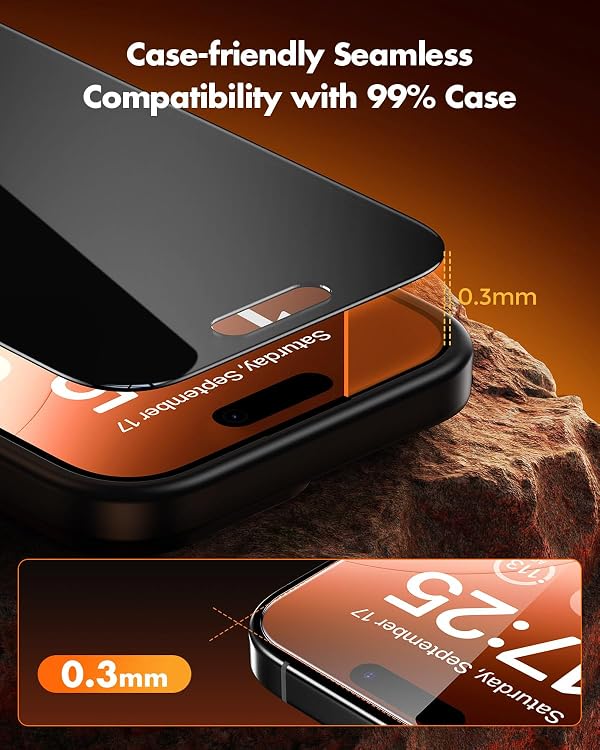 UNBREAKcable for iPhone 16 Plus / 15 Plus Privacy Screen Protector, Tempered Glass 6.7", DustProof OneStep Installation, 25ยฐ Anti-Spy, 9H Military-Grade Shatterproof, Bubble-Free, Case-Friendly-2 Pack by UNBREAKcable - Used condition - Image 8
