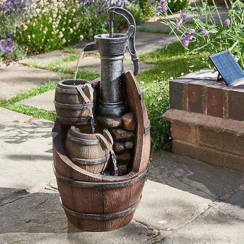 Smart Solar Whisky Barrels Cascade Solar Powered Water Fountain