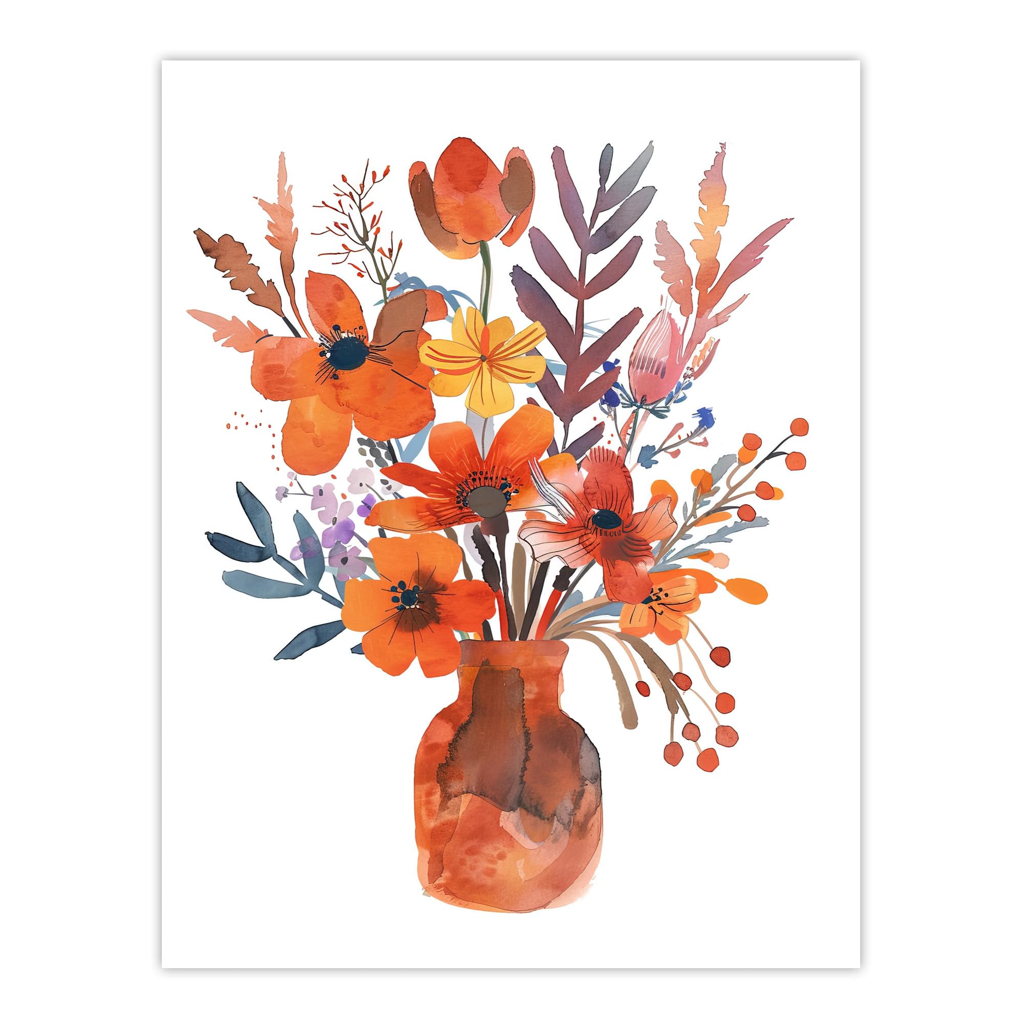 Artery8 Bright Autumnal Flower Bouquet Vase Watercolour Living Room Large Wall Art Poster Print Thick Paper 18X24 Inch