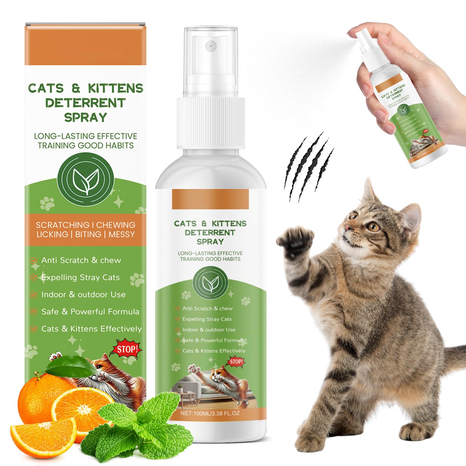 100ML Spray Repellente per Gatti, Spray Disabituante Gatti, Repellente Gatti e Spray AntiGraffio per Gatti Divano, Uso Interno ed Esterno, Protezione del Divano, Cavi, Vestiti, Piante e Mobili