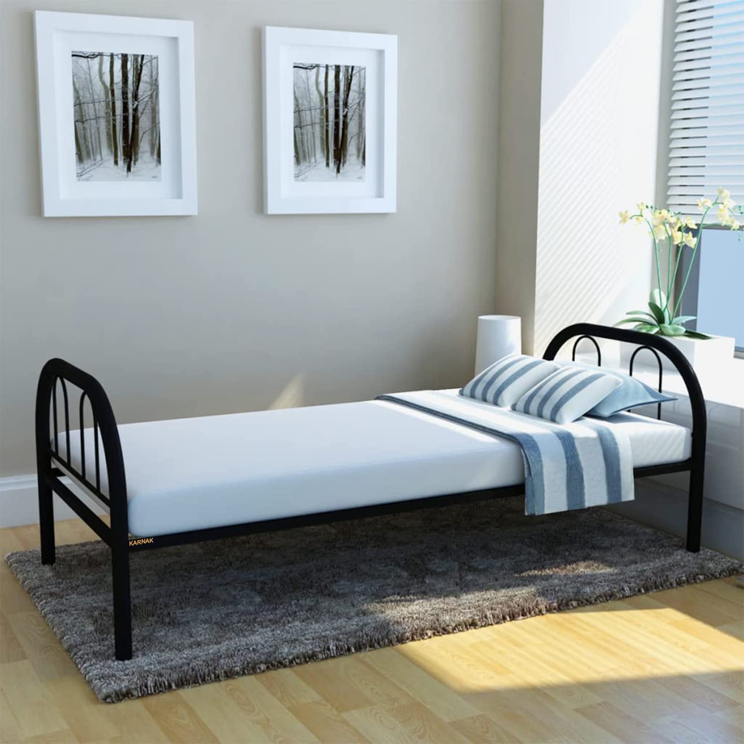 Karnak Single Metal Steel Bed Dimension 90x190 Centimeters Black (Black)