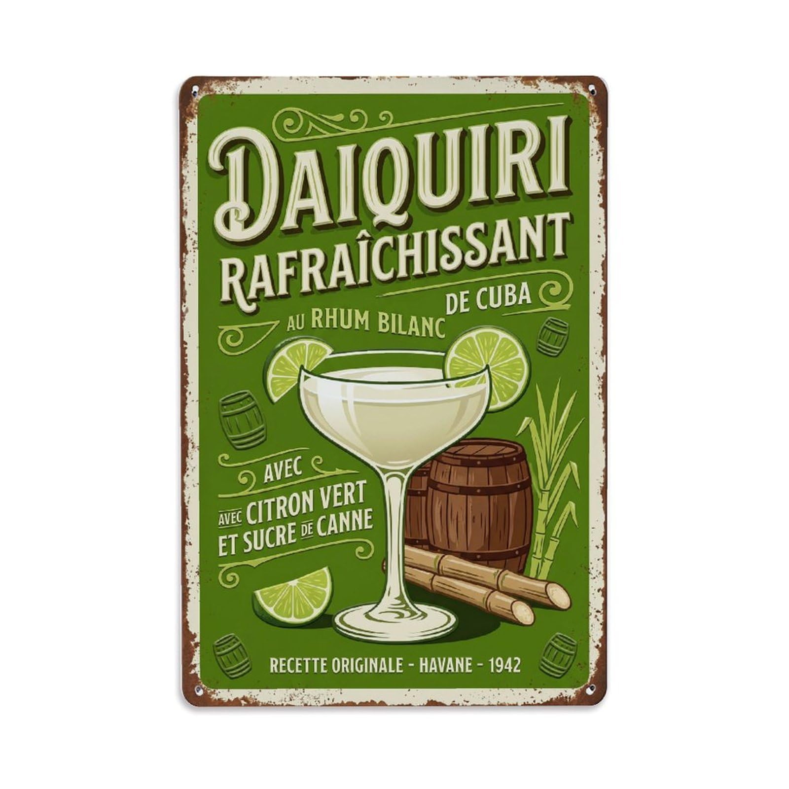 Daiquiri Beach Vacation Cocktail Metal Tin Sign Plaque Wall Decor for Cafe, Club Bar, Office, Home Garden Metal Poster 8x12Inch