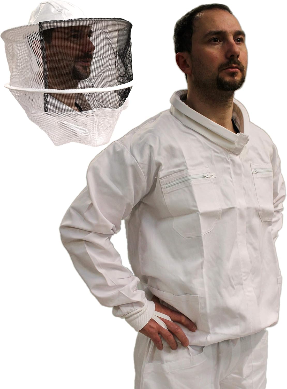 Qualitäts Imkerjacke mit Reißverschluss und Wulstkragen im Set mit passendem, runden Imkerschleier, Imkerhut, mit weitem Schleier. Größen 128 bis 4XL
