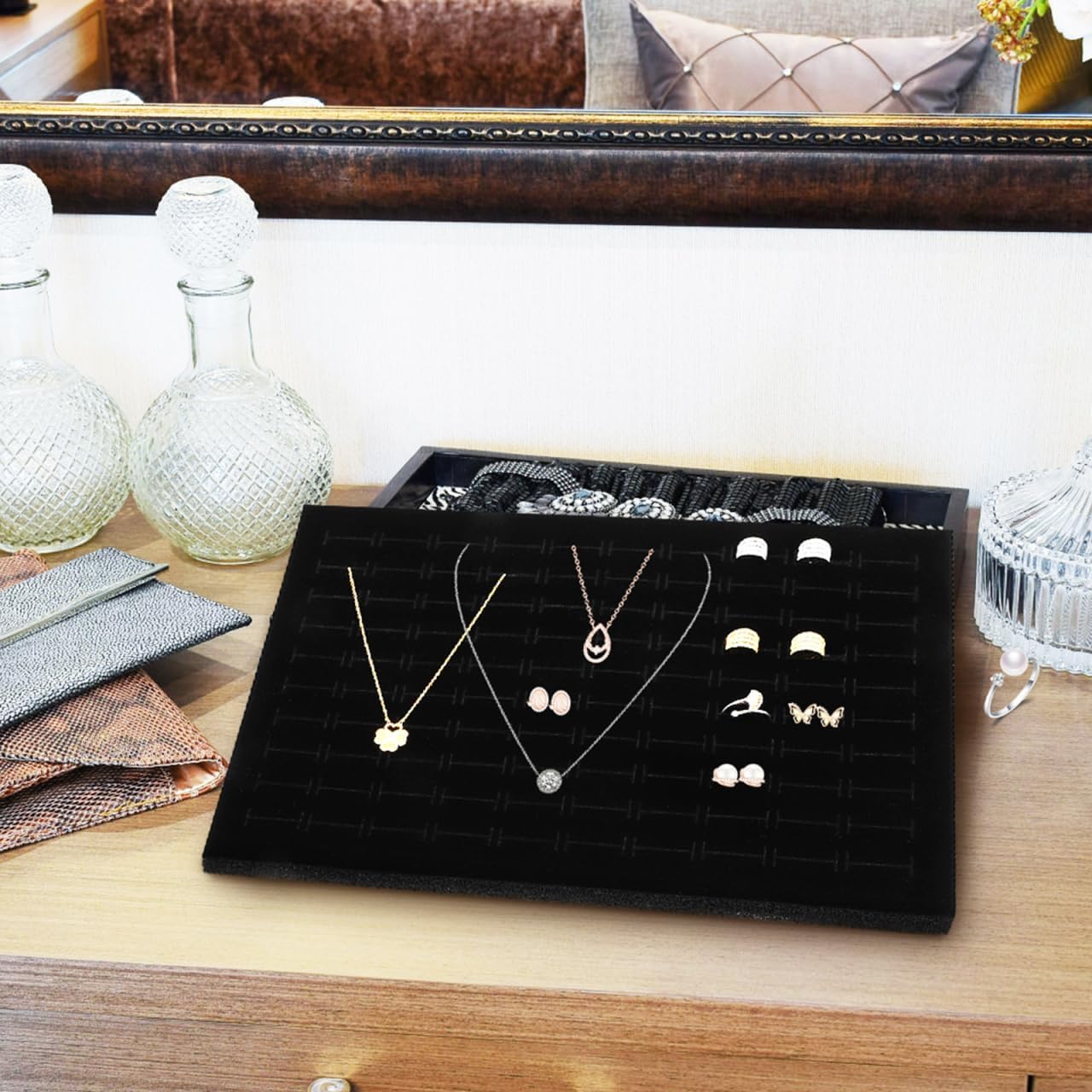 COHEALI 3pcs Slots Pads Mats Black Sponge Selling with Trays Showcase Organizer Holders for Holder Insert Earring Jewelry Tray Rings Ring Display Storage Earrings Foam Necklace Pad