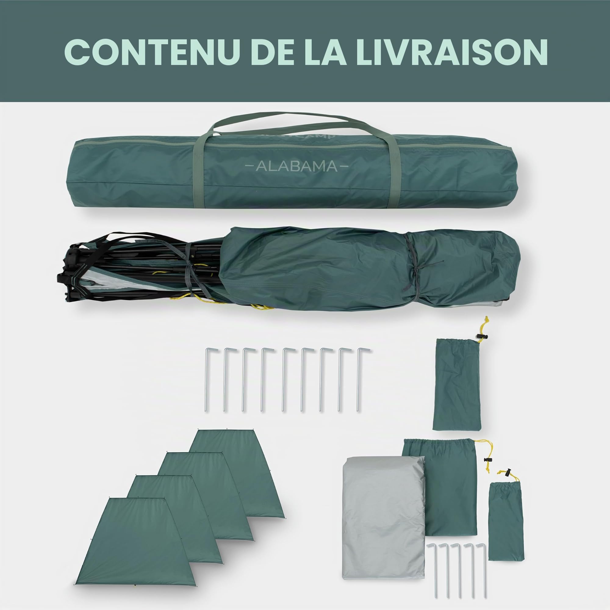 JUSTCAMP Tonnelle imperméable à montage rapide avec 4 parois latérales de 2,5 x 2,5 m – Tonnelle d'extérieur robuste pliable avec protection UV 80+ pour jardin, camping, festival et plage – Tente