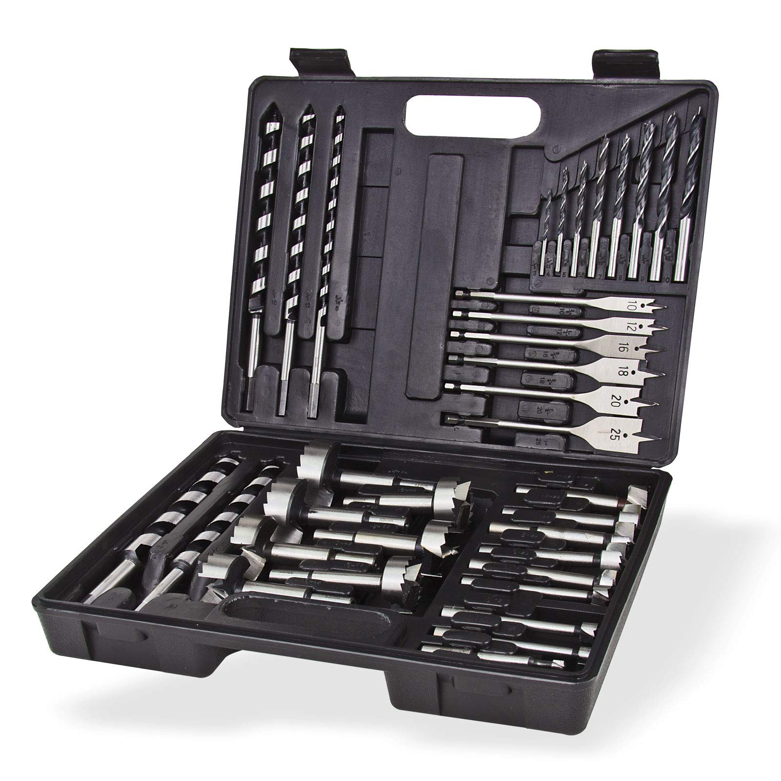 Holzbohrer Set 35 tlg. – Forstnerbohrer, Astlochbohrer, Schlangenbohrer & Topfbohrer im praktischen Sortimentskoffer für präzise Bohrungen