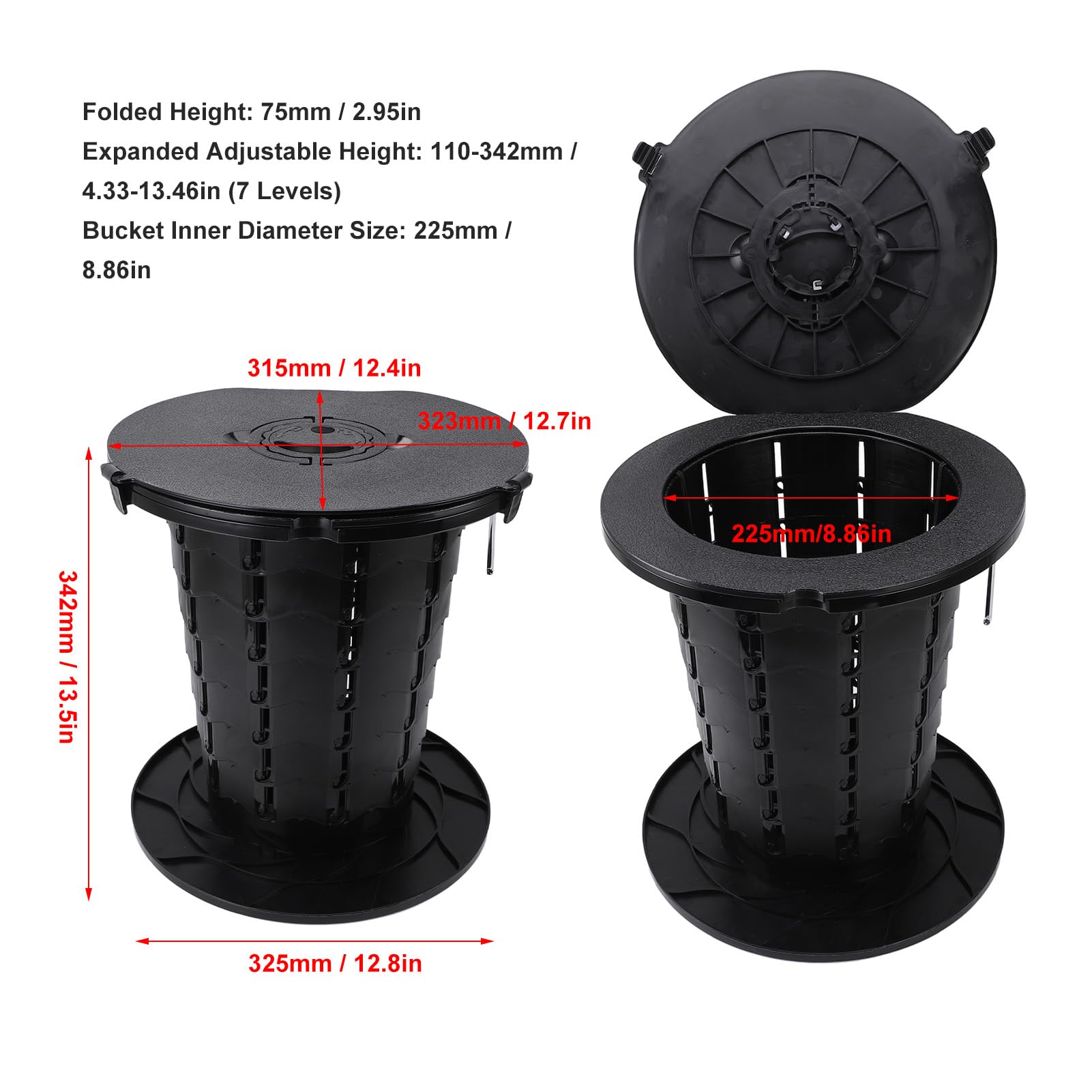 Alomejor Inodoro Portátil Retráctil de Altura Ajustable, Orinal de Viaje Plegable Estable para Acampar, Pescar, Adultos, Niños, Capacidad de Carga de 330,7 LB, Negro