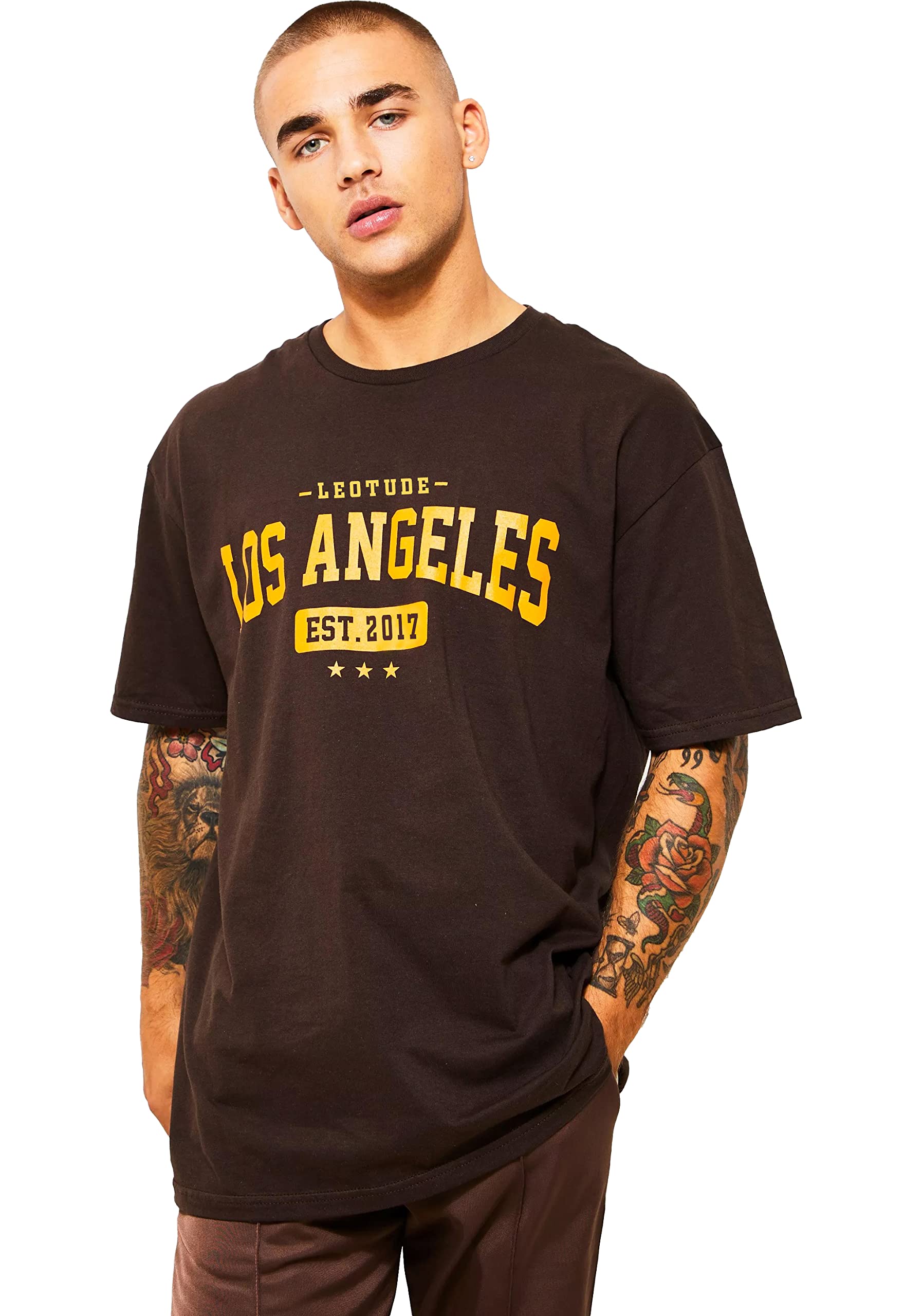 LeotudeMen Oversized Cottonblend Half Sleeve Drop Shoulder Regular Fit T-shirt