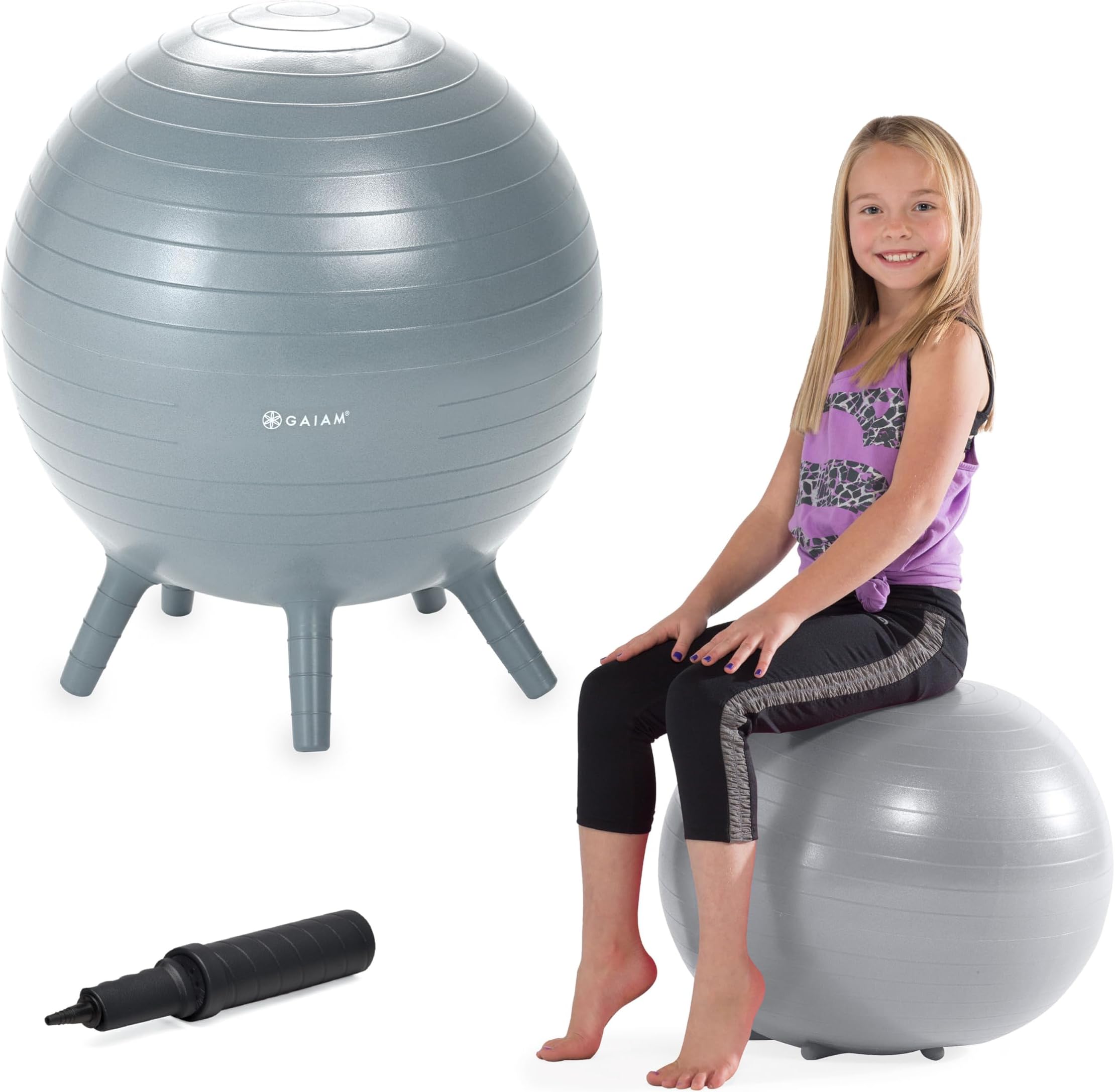 Gaiam Kids Stay-N-Play Children's Balance Ball - Flexible School Chair Active Classroom Desk Alternative Seating Built-In Stay-Put Soft Stability Legs, Includes Air Pump