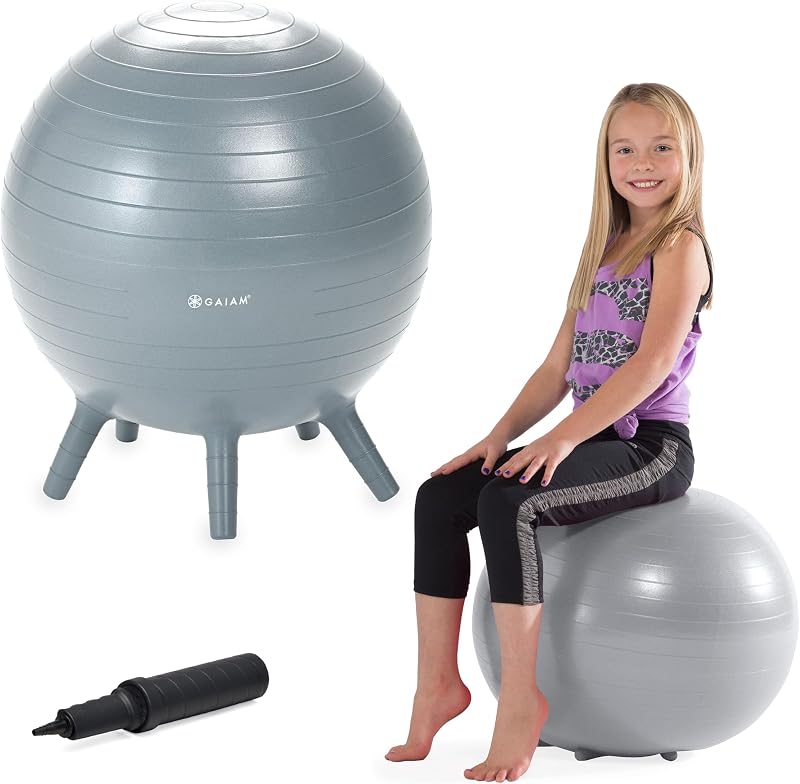 Silla de equilibrio Gaiam Kids Stay-N-Play, patas integradas | Patas de estabilidad integradas | Asientos activos en el aula | Compromiso central | Silla de escritorio para niños | Bomba incluida