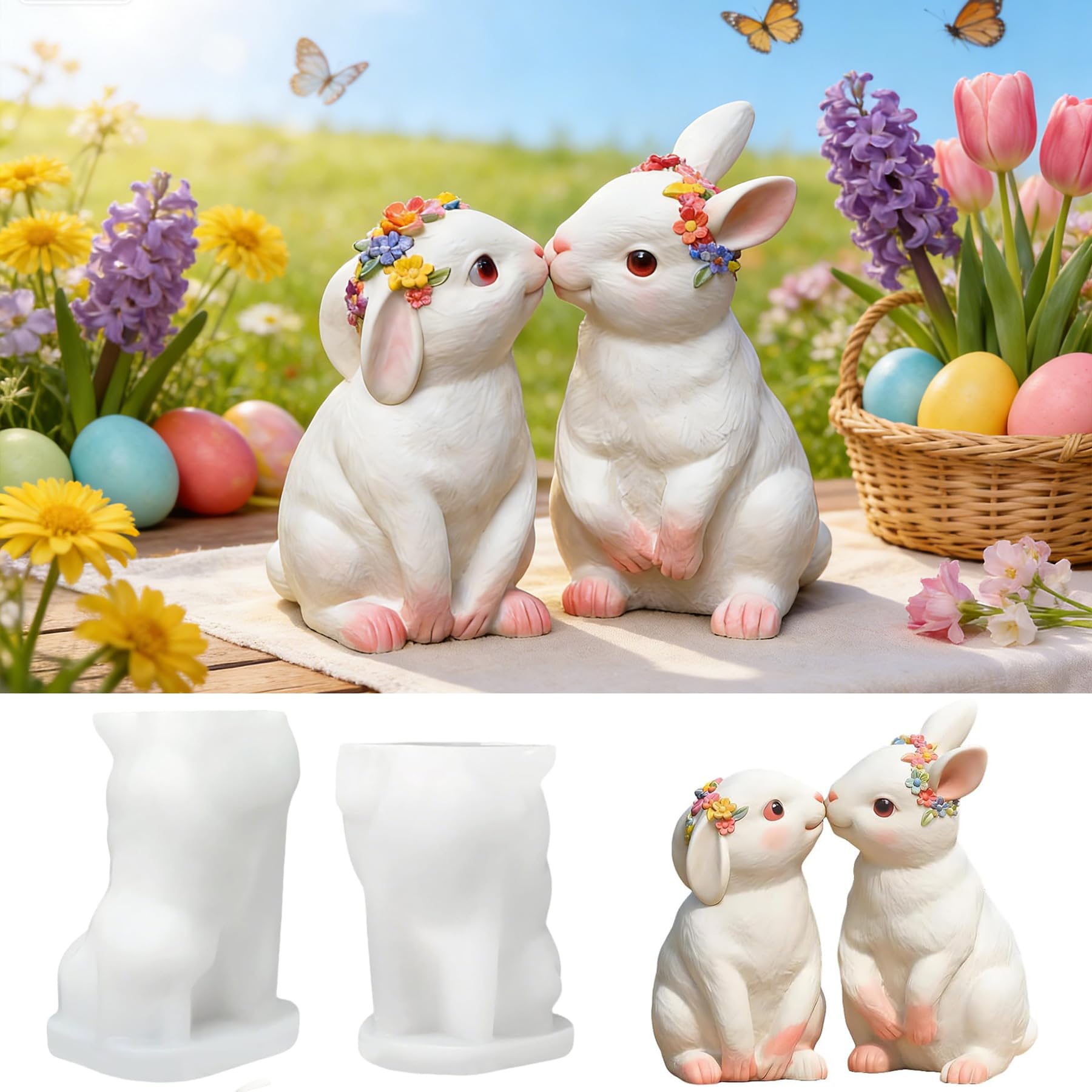2 Stück Ostern Kaninchen Silikonform,Silikonformen Ostern,3D Osterhase Kerzenformen Seifenform,Silikonformen Gießformen Ostern,Kaninchensilikonformen,GipsformOsterhasen Silikonform
