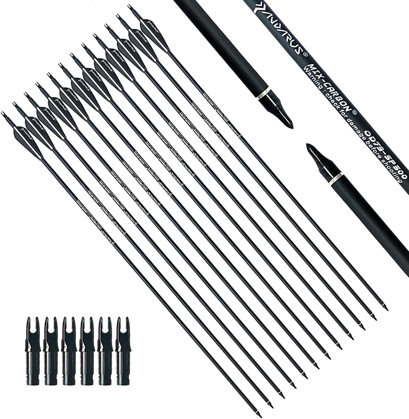 PANDARUS Archery 30Inch Carbon Practice Hunting Arrows 7.8MM with Removable for Youth Compound & Recurve Bow Target SP500 (Pack of 12) : Sports & Outdoors
